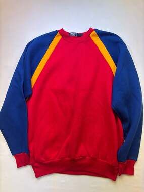 Vintage Sutton Place Colorblock Crewneck Sweatshirt Red Blue Yellow Large